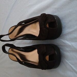 Studio 1940 Black Wedge Slingback Shoes